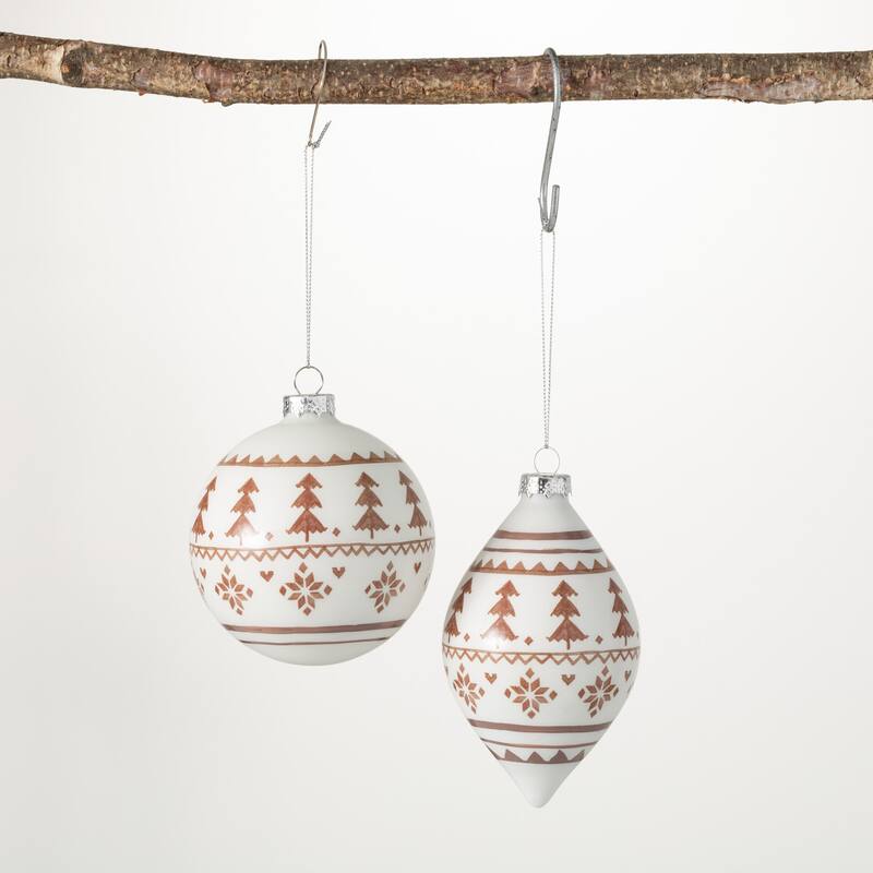 6"H and 4.5"H Sullivans Patterned Ball Ornament Set of 2, White